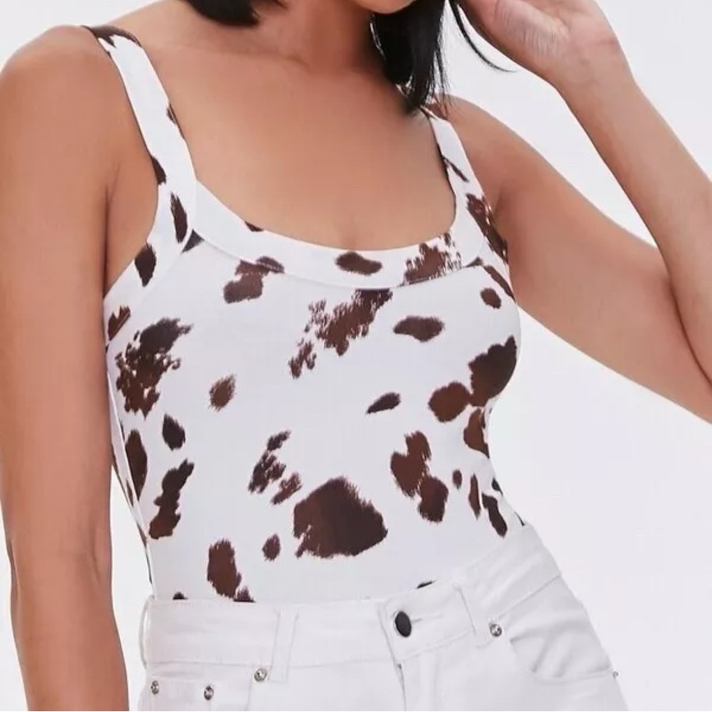 🌻 Forever 21 Cheeky Brown & White Cow Print Body Suit 🌻 W/S